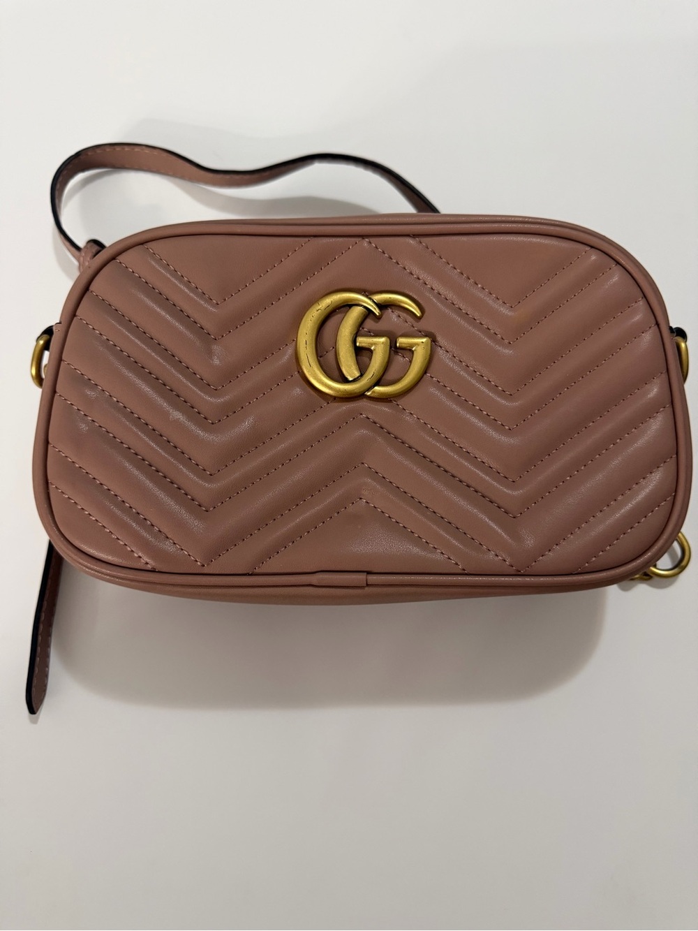 Gucci Brown Chevron Crossbody with Gold Double-G